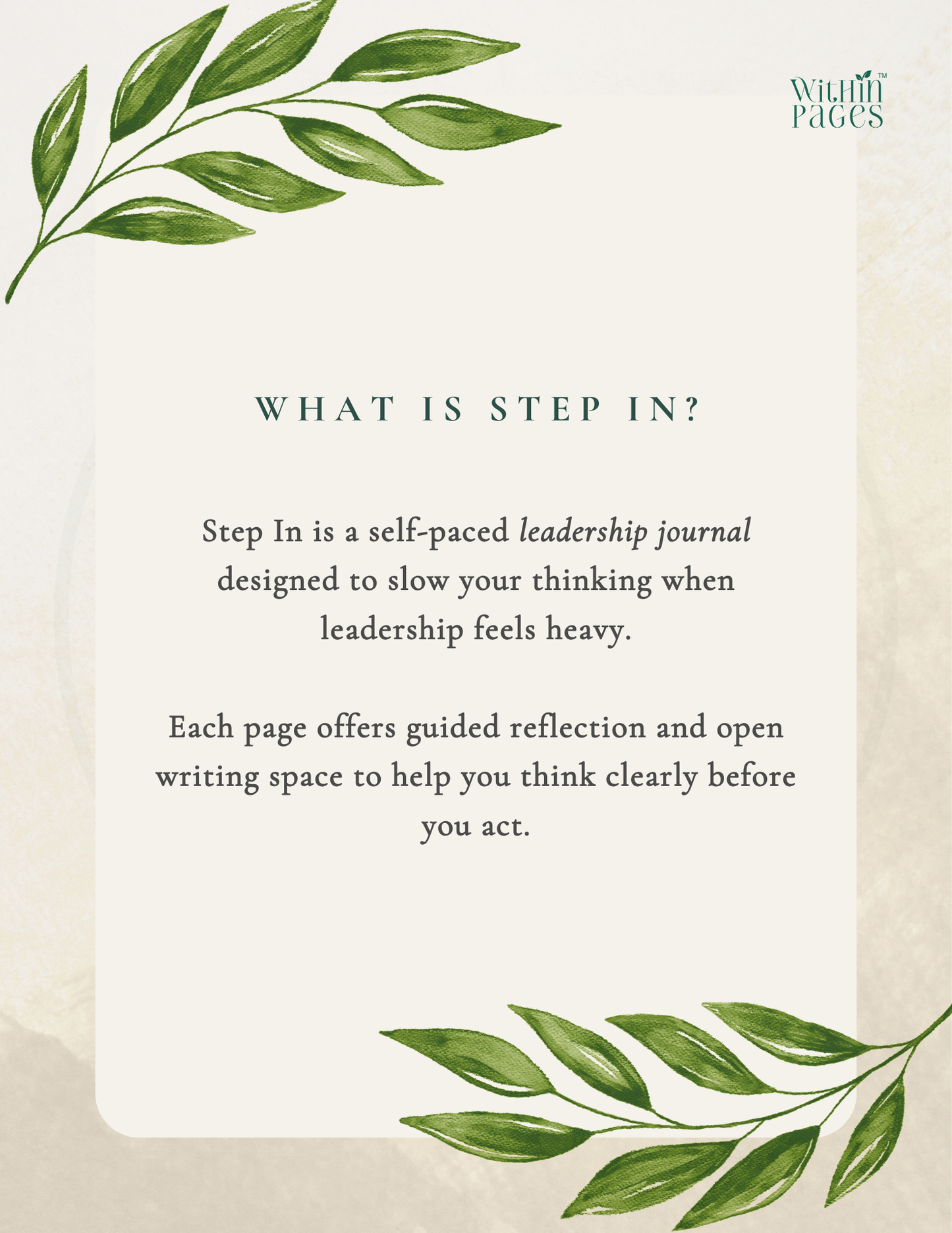 Step In: A Journal for the Leader you are Becoming